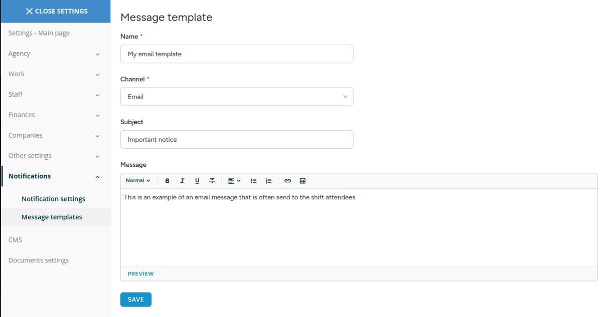 Setting up new message template
