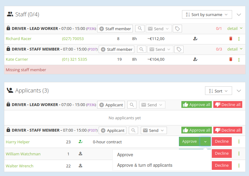Approving & turning off applicants
